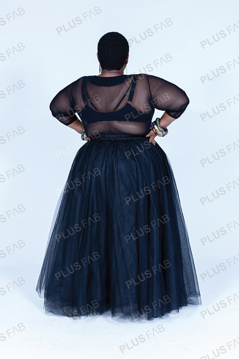 Long Tulle Skirt Black - plusfab