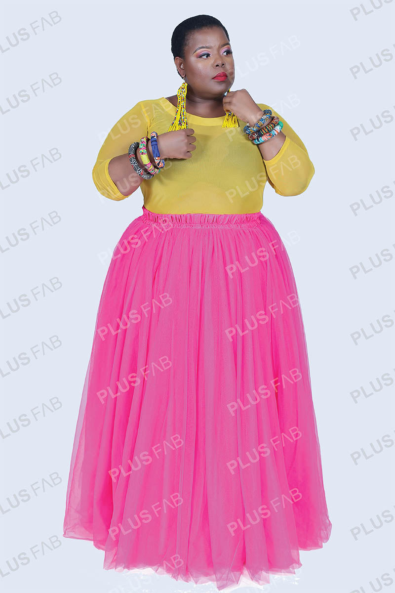 BOTTOMS Long Tulle Skirt Pink - plusfab