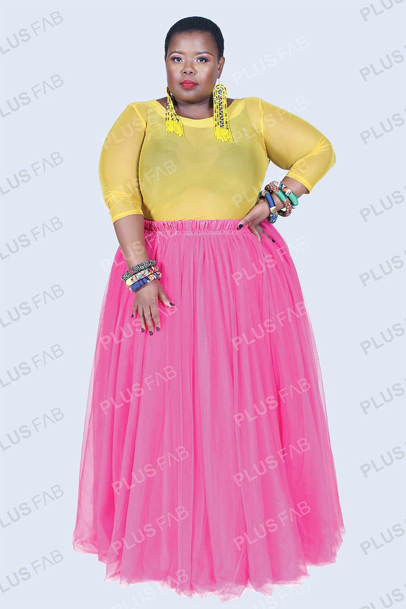 BOTTOMS Long Tulle Skirt Pink - plusfab