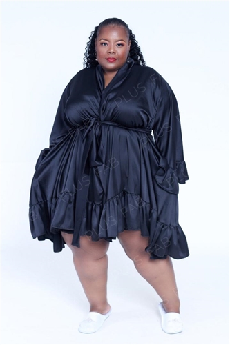 Black Satin Sleepwear Robe Plus Fab