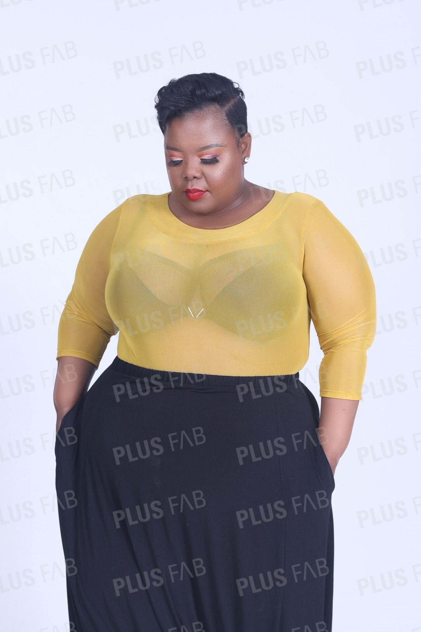 TOPS Yellow Mesh Top - plusfab